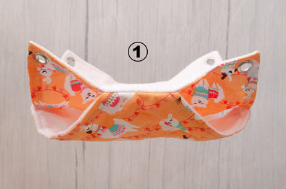 double hammock with white fleece and orange alpaca fabric