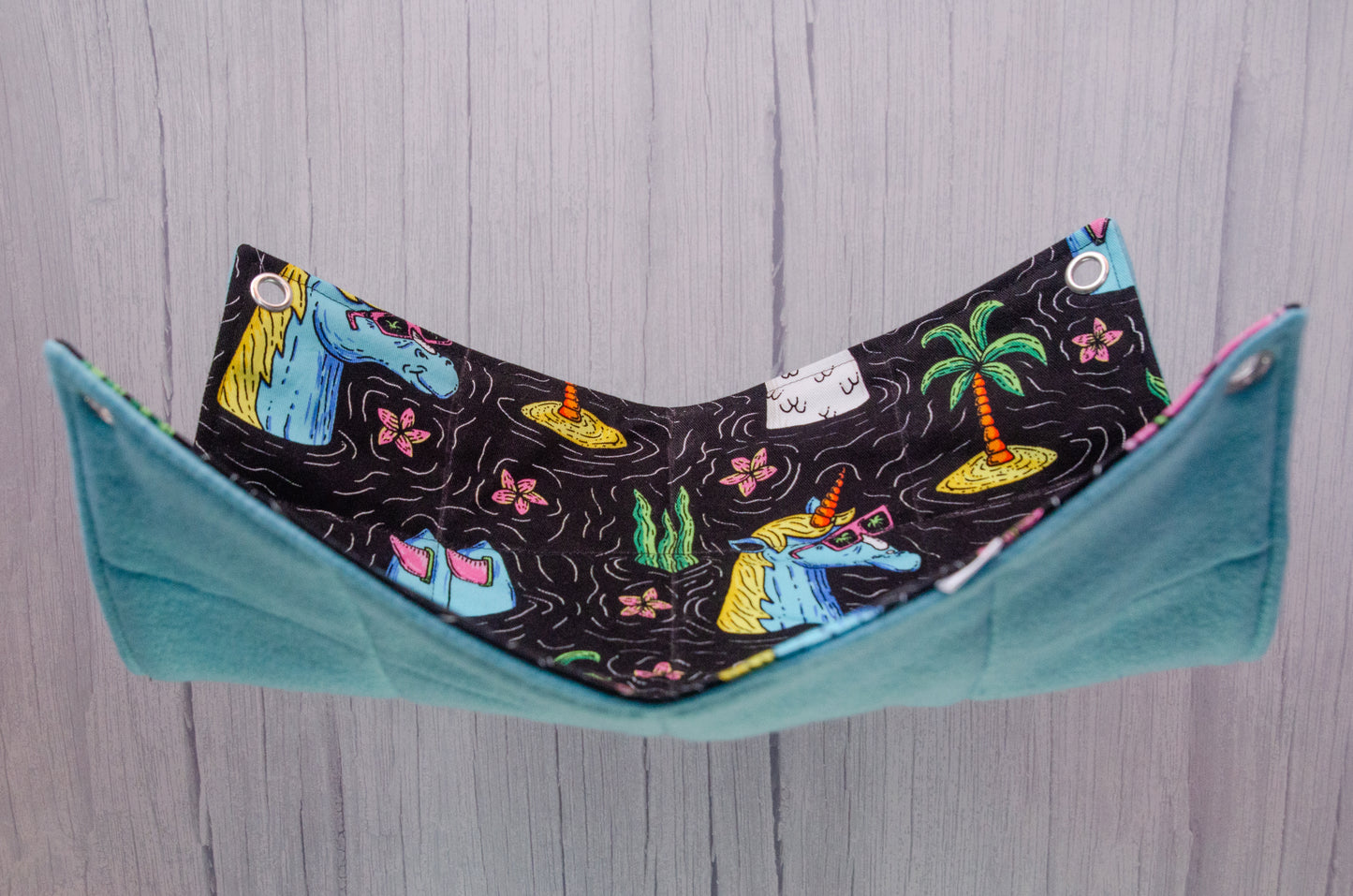 Funky unicorn hammock, flat style, hanging