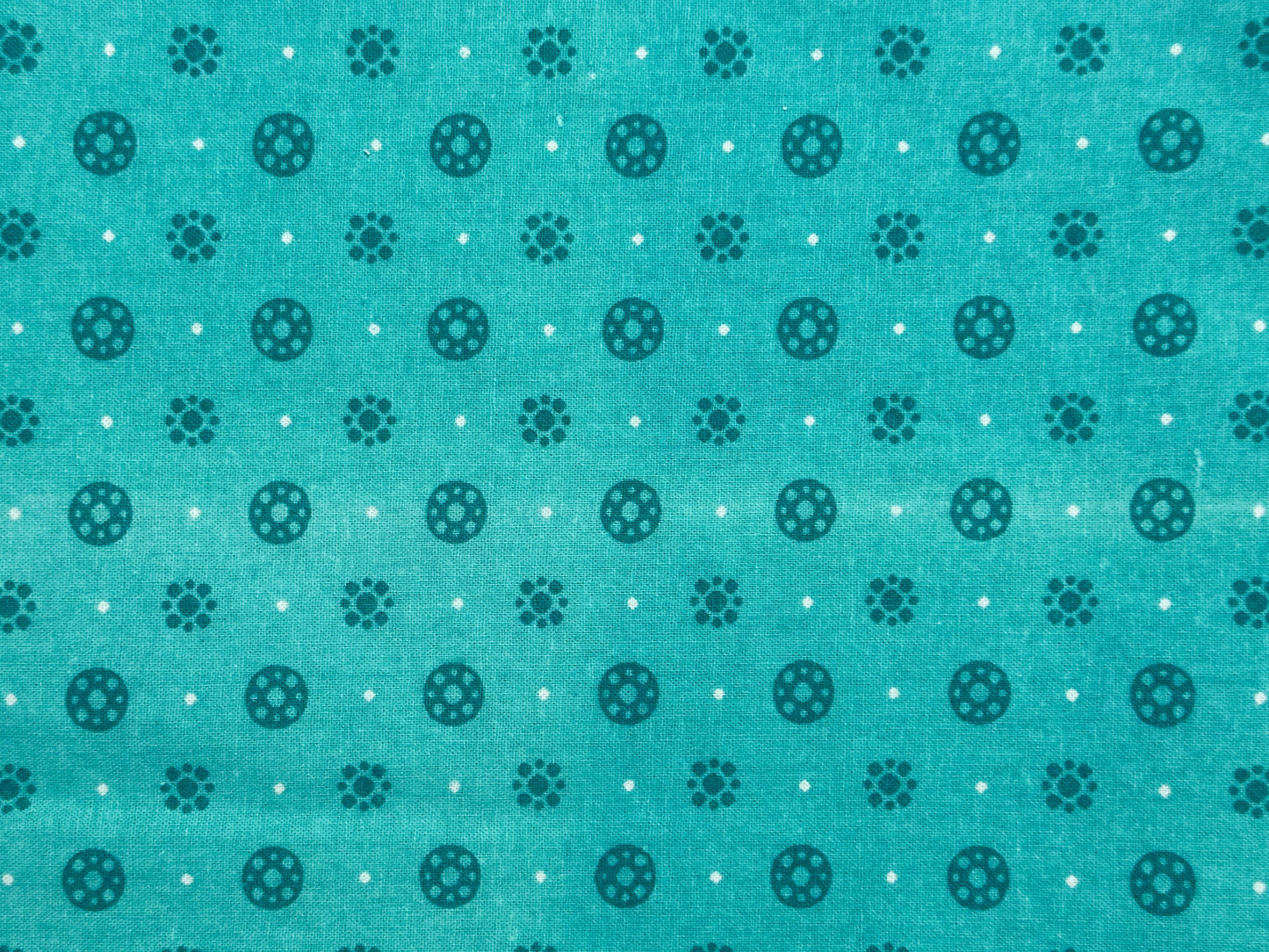 Aqua fabric with darker aqua dot and circle pattern