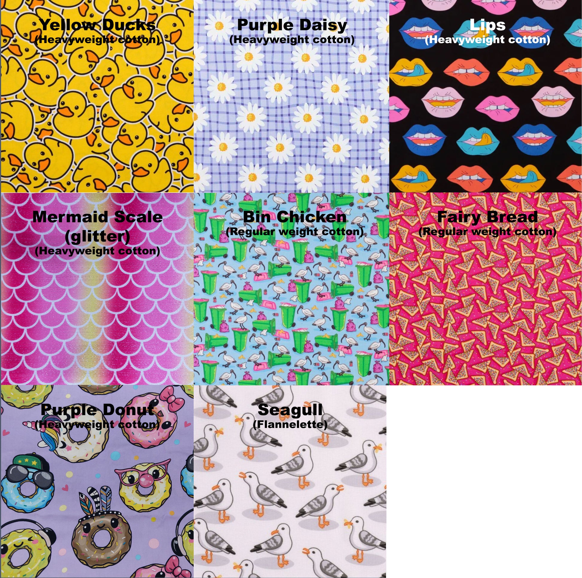 fabric swatch picture showing outer fabric variations